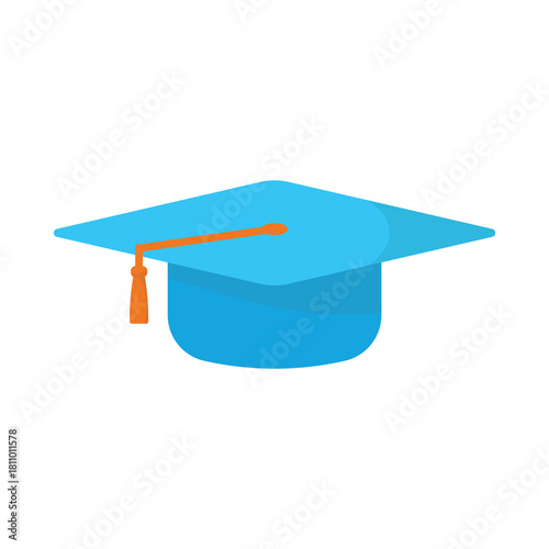 Cartoon illustration of a blue toga hat with orange straps for a back to school themed image icon
