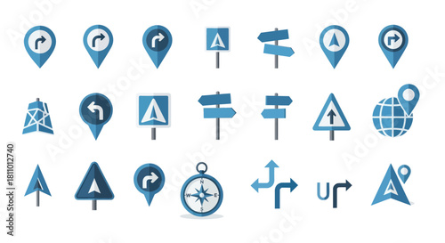 Navigational and Directional Sign Icons Set for Web and Mobile Design