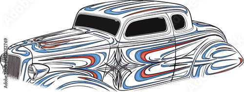 Classic car illustration with swirling design
