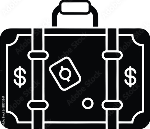 Travel suitcase with dollar signs depicting business trip or vacation expenses