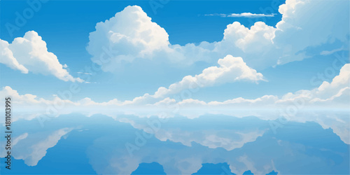 Serene blue sky with soft reflective clouds forming a peaceful, endless horizon of light.