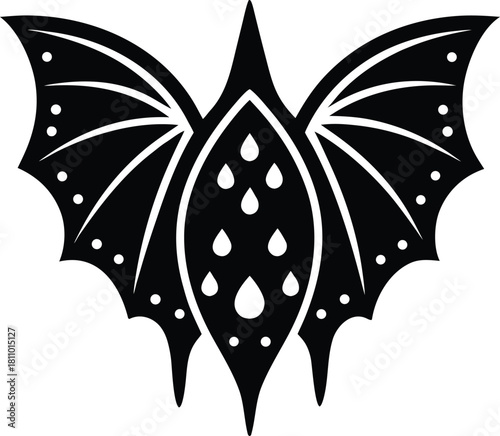 Abstract winged creature with teardrop shapes vector illustration in black