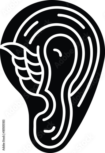 Human ear with abstract internal lines and wing details vector illustration