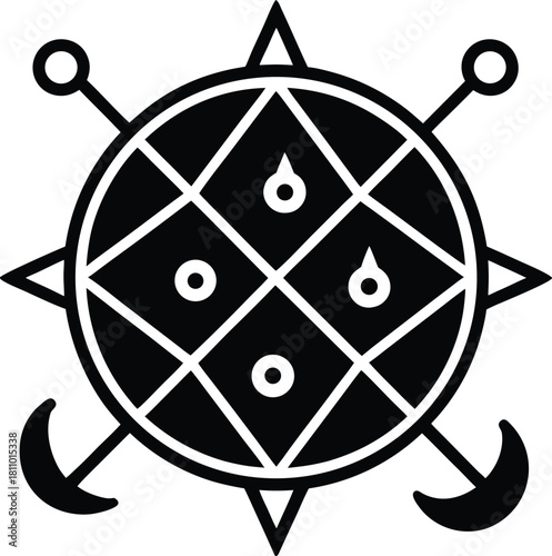 Abstract compass symbol with anchor and various shapes inside circle vector