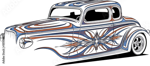Classic car illustration with swirling design isolated