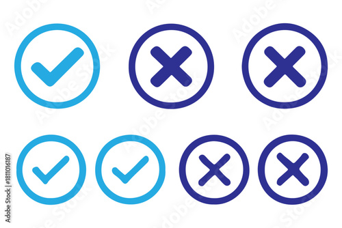 Check mark icon set. Check box icon with right and wrong buttons and yes or no checkmark icons in green tick box and red cross. vector illustration .
