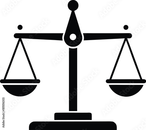 A scale icon of justice in black on a transparent background for legal concepts