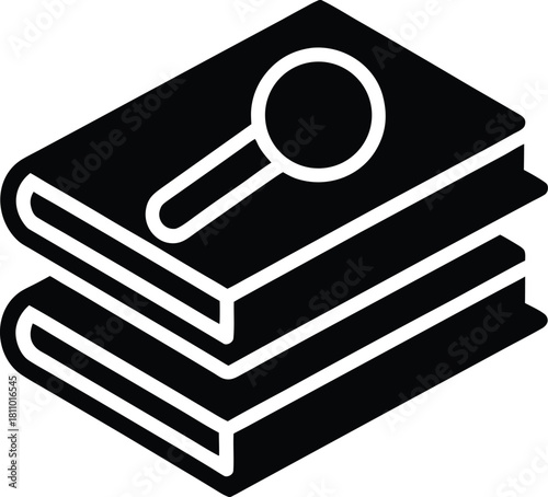 Book search vector icon, library research illustration, knowledge discovery symbol