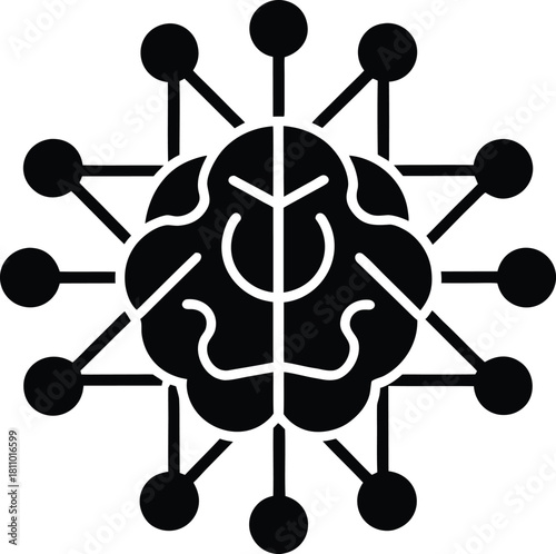 Artificial intelligence with human brain and interconnected nodes illustration