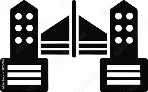 Industrial factory icon set on transparent background, production plant buildings