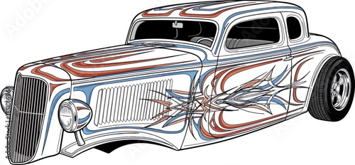 Classic car illustration with swirls and designs isolated