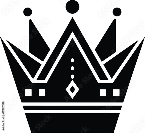Royal crown symbol with geometric details and square gems vector illustration