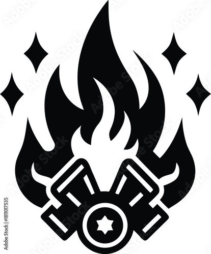 Firefighter helmet with flames and stars courage symbol vector illustration