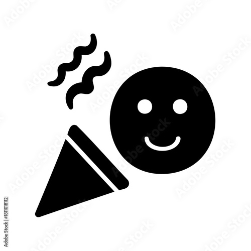 Smiling emoji celebrating with party popper event icon Vector