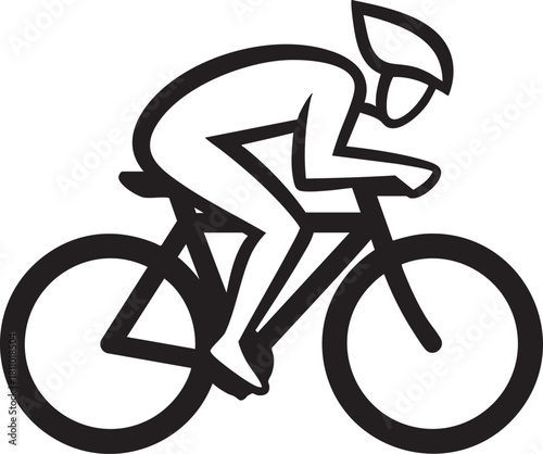 Simple black and white line art icon of a racing cyclist in an aerodynamic forwardleaning pose.