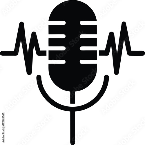 Microphone icon with audio sound waves representing recording and podcast
