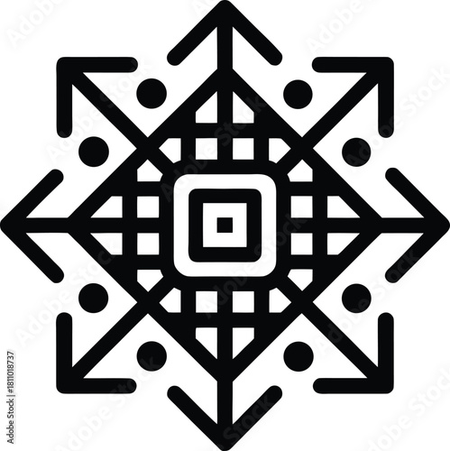 Abstract square with expanding arrows and dots black icon vector illustration