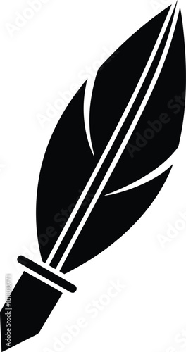 Classic feather quill pen writing instrument black icon vector illustration