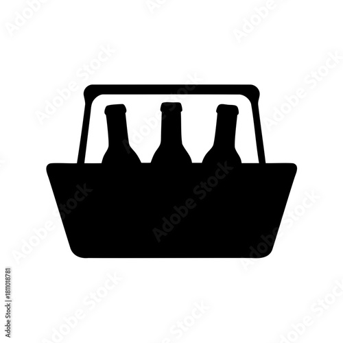 Beverage cooler basket with three bottles silhouette Vector