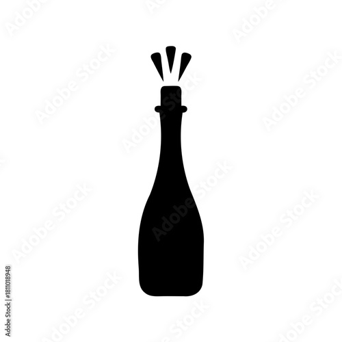Classic champagne bottle silhouette with popping cork Vector