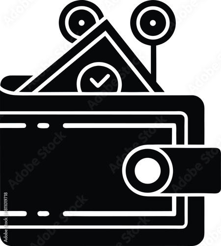 Wallet with money flat black icon or finance payment cash business concept