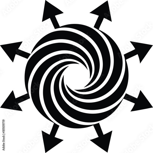 Radial arrow dispersion from swirl, distribution network and multi directional expansion