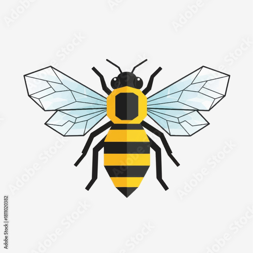 Geometric Honey Bee Illustration with Transparent Wings.