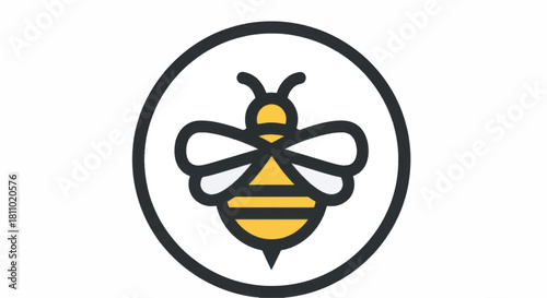 Stylized Bee Icon in Circle Simple Geometric Design.