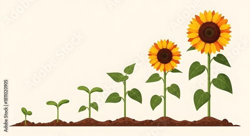 Sunflower growth stages illustration showing plant development from seed to bloom
