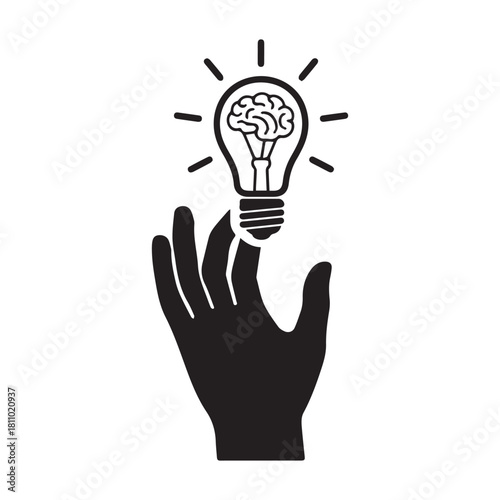 A Hand Holding an Idea The Illumination of Creativity and Intellectual Power.