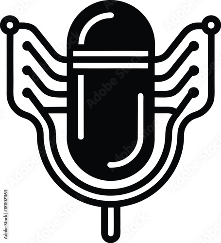 Digital microphone icon with circuit board connection, sound recording tech