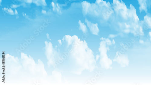 Sky blue background. Landscape white cloud with abstract texture, Panorama nature summer design. Spring blue sky, clouds with light sun for holiday banner.
