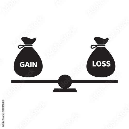 Balancing Act Silhouette Weighing Financial Gain and Loss on the Scales of Business.