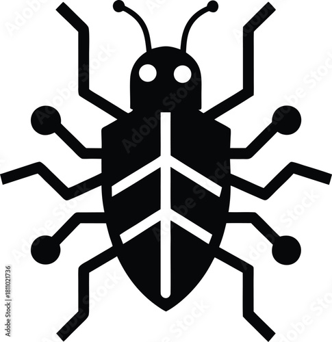 Electronic bug with circuit board pattern and antennae flat vector illustration
