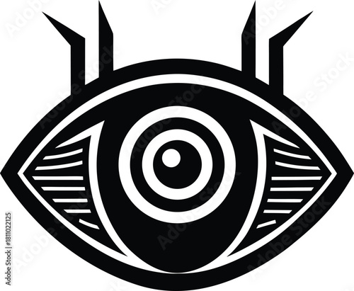Digital eye surveillance and observation black icon isolated on transparent