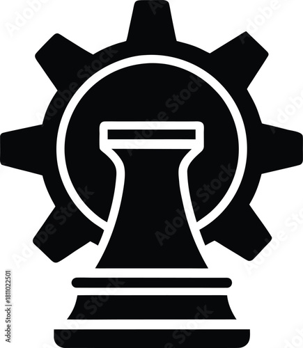Industrial gear mechanism with chemical flask icon vector isolated illustration