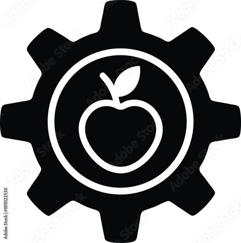 Apple fruit inside cogwheel icon healthy food production vector design