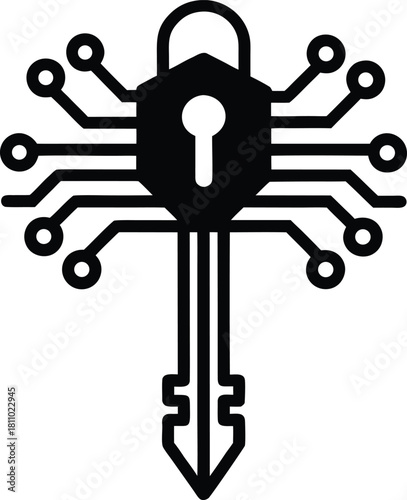 Digital security lock key icon, cyber crime protection, secure network access