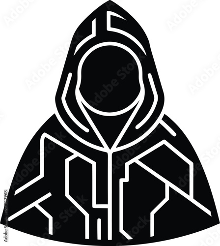 Abstract hooded hacker icon, cyber crime and network security concept