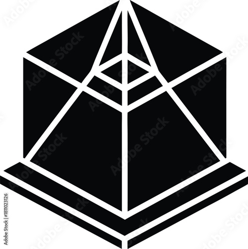 Abstract futuristic pyramid shape geometric architectural structure transparent background