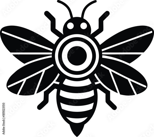 Honey bee insect with striped body and wings transparent background