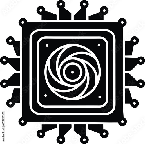 Central processing unit with fan symbol, advanced computer technology hardware