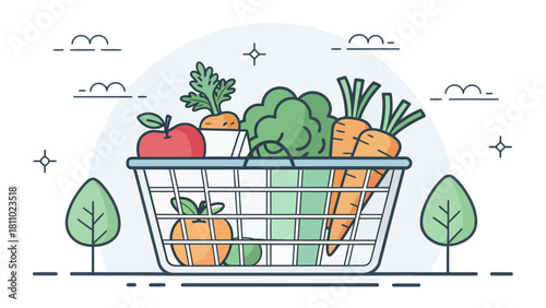 Fresh produce basket overflowing with healthy fruits and vegetables, a symbol of vibrant eating, perfect for health blogs and nutrition campaigns