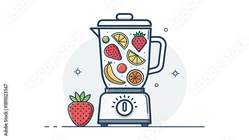 Boost your healthy lifestyle with a refreshing fruit smoothie made in a sleek, modern blender, perfect for vibrant recipe illustrations and wellness campaigns