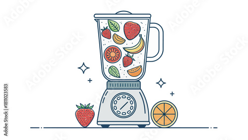 Blend Your Way to Wellness A vibrant blender filled with fresh fruit, promising healthy smoothies and delicious nutrition for a happy, energized lifestyle