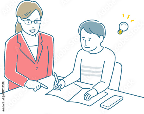 男の子に勉強を教える講師
