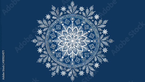 Stunning Winter Snowflake Mandala Design for Festive Holiday Projects, Elegant Christmas Season Greetings and Beautiful New Year Celebrations, Vector Art