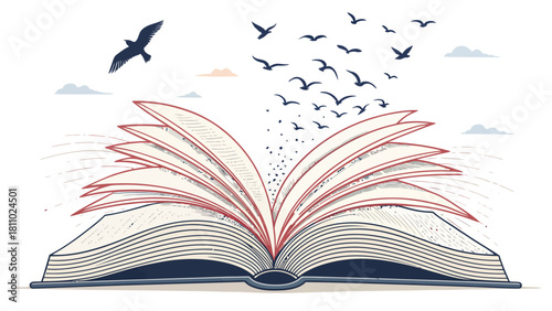 Unlock your imagination with a captivating open book, where knowledge soars and birds take flight, inspiring creativity and stories to unfold