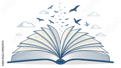 Unleash Your Imagination with a Book and Birds Flying Free, Perfect for Education and Creative Storytelling Projects, Originally a Scalable Vector Graphic