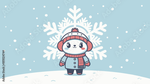 Adorable winter animal character with earmuffs ready for a snowy adventure, perfect for seasonal promotions, children's content, and holiday greetings